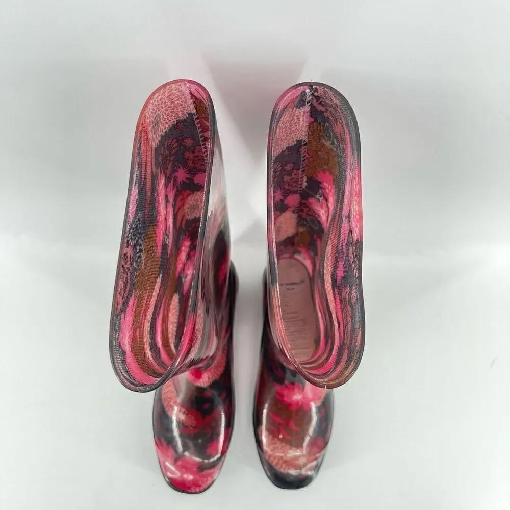 725 Originals Women’s Pink Floral Tall Rubber Waterproof Boots Size 5